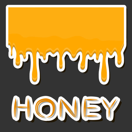 Drop of bee honey drip from hexagonal honeycombs filled with golden nectar, honeycombs summer composition consisting of drop natural honey, drip on wax frame bee, drop of bee honey drip in honeycombsのイラスト素材