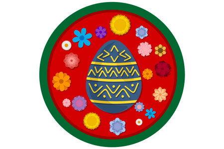 Illustration on theme celebration holiday Easter with hunt colorful bright eggs, banner consisting of hunt different Easter eggs, hunt beautiful Easter eggs are main accessory at abstract backgroundのイラスト素材