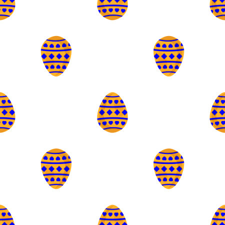 Illustration on theme seamless celebration holiday Easter with hunt colorful bright eggs, seamless pattern consisting of many hunt Easter eggs, hunt beautiful Easter eggs are main seamless accessoryのイラスト素材