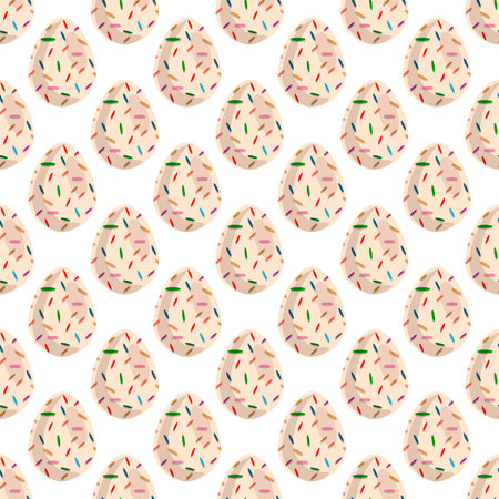 Illustration on theme seamless celebration holiday Easter with hunt colorful bright eggs, seamless pattern consisting of many hunt Easter eggs, hunt beautiful Easter eggs are main seamless accessoryのイラスト素材