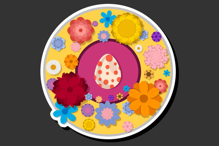 Illustration on theme celebration holiday Easter with hunt colorful bright eggs, banner consisting of hunt different Easter eggs, hunt beautiful Easter eggs are main accessory at abstract backgroundのイラスト素材
