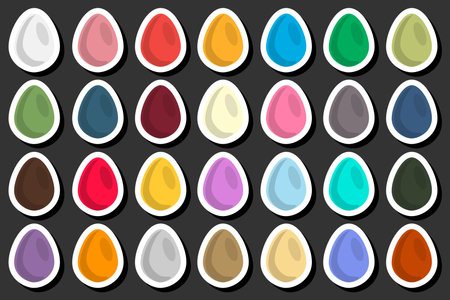 Illustration on theme celebration holiday Easter with hunt colorful bright eggs, set consisting of hunt different Easter eggs, set hunt beautiful Easter eggs are main accessory at abstract backgroundのイラスト素材