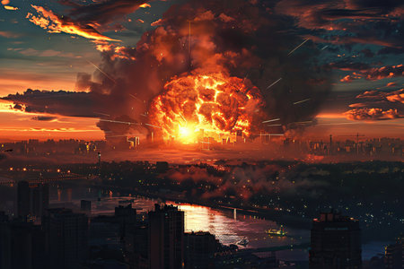 Generative ai on theme of a scary nuclear explosion in outdoor, mushroom cloud of nuclear weaponsの素材