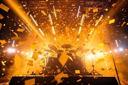 Generative ai on theme of beautiful illumination on a concert stage, bright lighting with spotlightsの素材