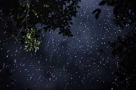 Generative ai on theme of beautiful starfall in the sky, bright meteorites glow in the atmosphereの素材