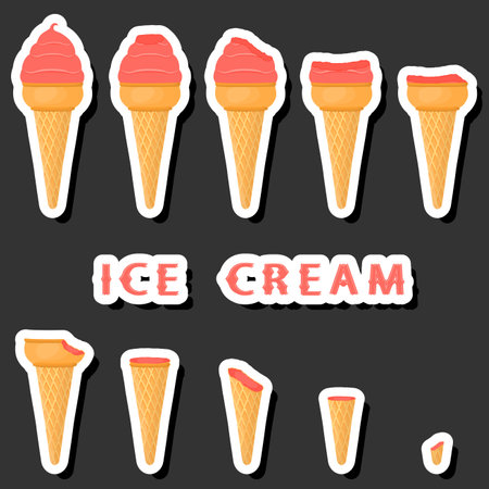 Big colorful set different forms natural dessert ice cream of consisting of various ingredients, design ice cream various shapes from menu organic nutrition, collection ice cream is yummy sweet mealのイラスト素材