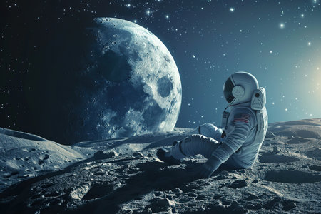 Generative ai on theme of astronaut flying in zero gravity against starry sky in the deep dark spaceの素材