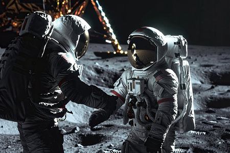 Generative ai on theme of astronaut flying in zero gravity against starry sky in the deep dark spaceの素材