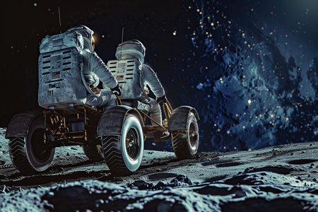 Generative ai on theme of astronaut flying in zero gravity against starry sky in the deep dark spaceの素材