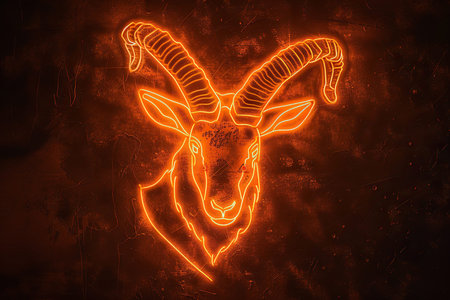 Astrological abstract composition with concept of Capricorn zodiac sign symbol, abstract vivid composition consists of fictional unreal fantastic vision on background for diverse creative workの素材