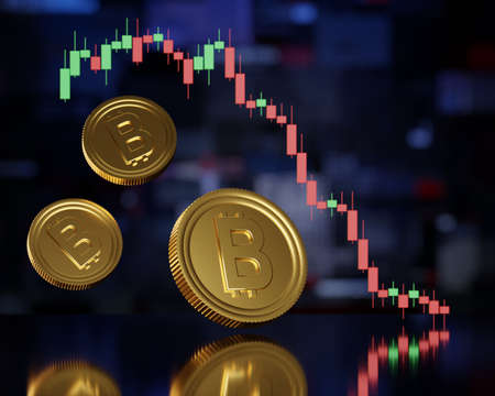 Bitcoin and cryptocurrency trading system concept 3d render illustration.の写真素材