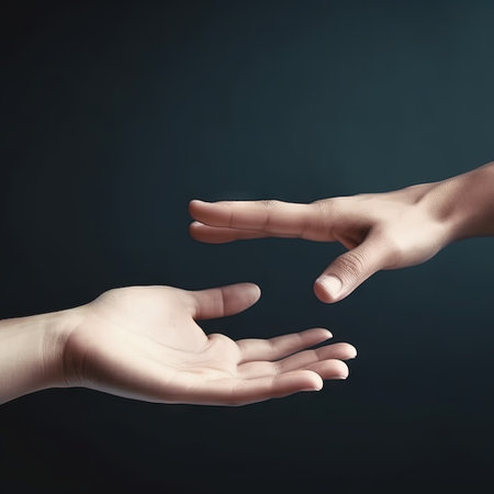 Helping hand concept Gesture sign of help and hope. AI generatedの素材