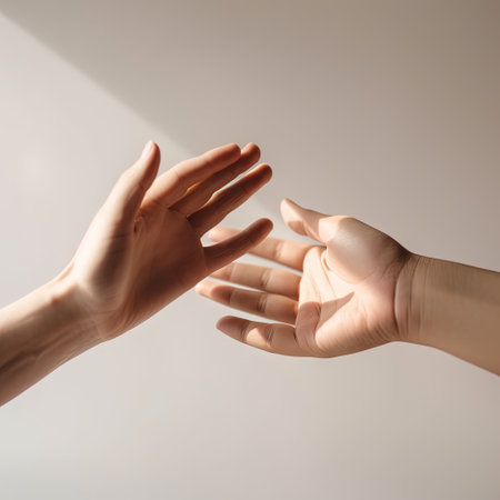 Helping hand concept Gesture sign of help and hope. AI generatedの素材