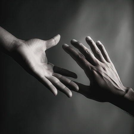 Helping hand concept Gesture sign of help and hope. AI generatedの素材