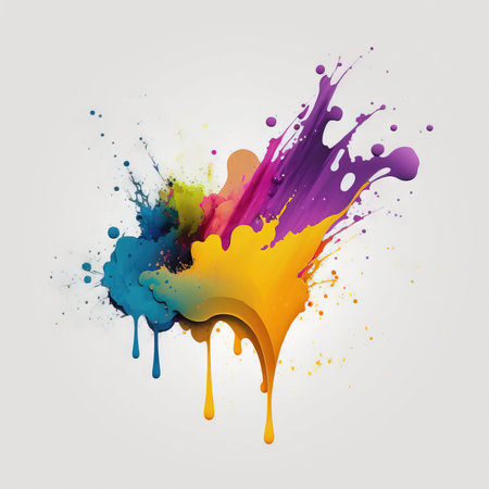 Multi-colored spots and splashes of paint on a white background. Grunge frame of paint. mixed media. AI generatedの素材