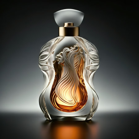AI generated bottle of perfume repeating the curves of th woman's bodyの素材