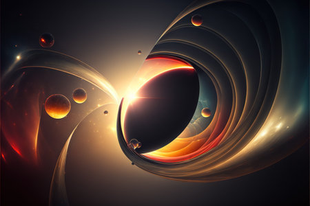 abstract dark background of light with stripes of colorful moving rays. AI generated. Cinematic scifi conceptの素材