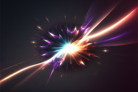 abstract dark background of light with stripes of colorful rays moving from the center. AI generatedの素材