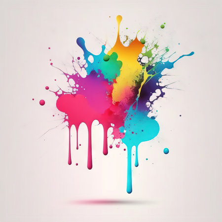 Multi-colored spots and splashes of paint on a white background. Grunge frame of paint. mixed media. AI generatedの素材