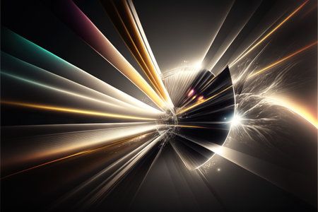 abstract dark background of light with stripes of colorful moving rays. AI generated. Cinematic scifi conceptの素材