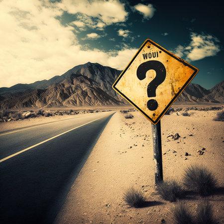 Ai generated illustration question mark sign on road concept what to do how to do what will happenの素材
