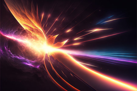 abstract dark background of light with stripes of colourful raysの素材