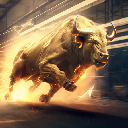 Bull from the future symbolizing the Bull market in the crypto marketの素材