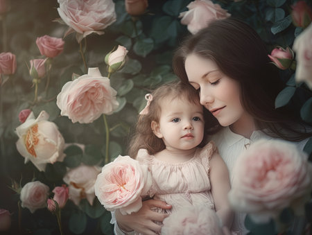 high quality high detailed delicate spring bright photo mother and daughterの写真素材