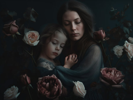 high quality high detailed delicate spring bright photo mother and daughter