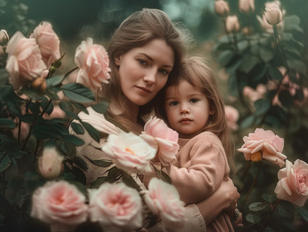 high quality high detailed delicate spring bright photo mother and daughterの写真素材