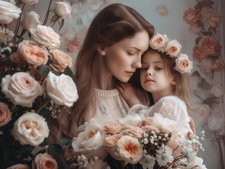 high quality high detailed delicate spring bright photo mother and daughterの写真素材