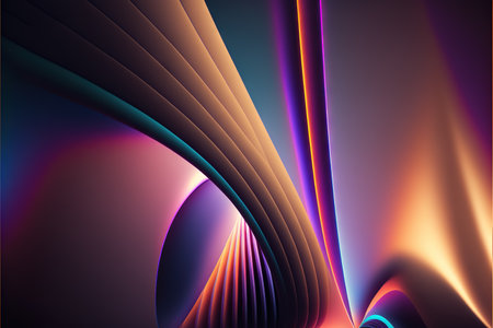 abstract dark background of light with stripes of colourful moving rays.の素材