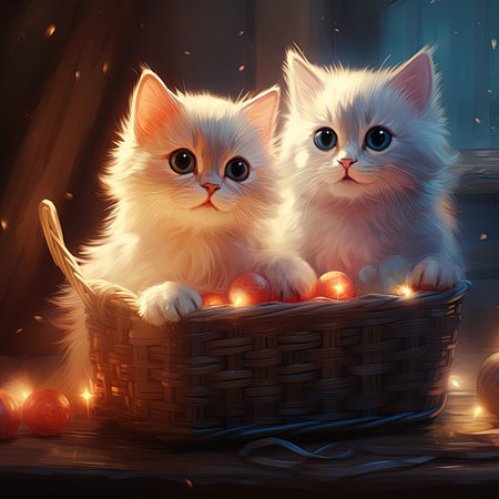 shiny kittens in a bucket, ai generated, style of realistic fantasy artworkの素材
