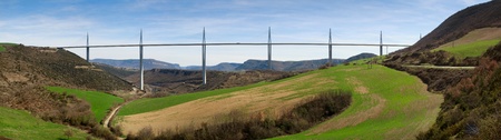 View of the Viaduct of Millau, the highest bridge in the World. Aveyron, France.のeditorial素材