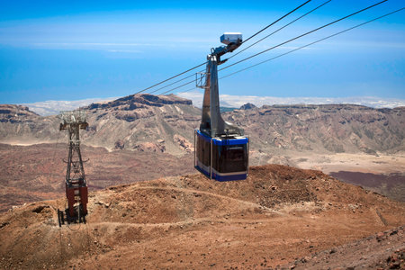 Teleferico cable-car gondola going up to peak of Teide Volcano, Tenerifeの写真素材