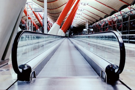 Modern interiors of Madrid Barajas Airport; cross process color toningのeditorial素材