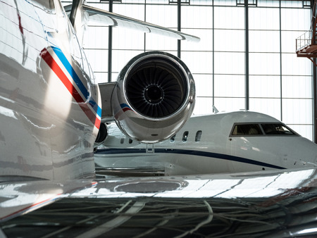 Luxorious Business Jets in Hangarの写真素材