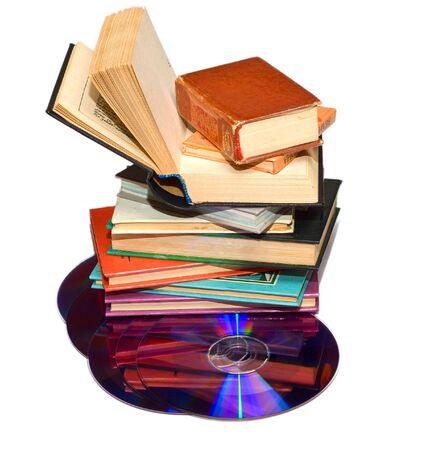 books and CD on a white backgroundの写真素材
