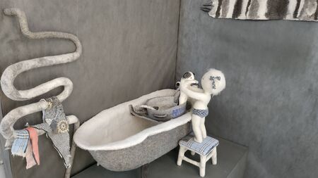 MOSCOW, RUSSIA - MARCH 02, 2019: Exhibition of toys made of felt and felted wool Warm Dayのeditorial素材