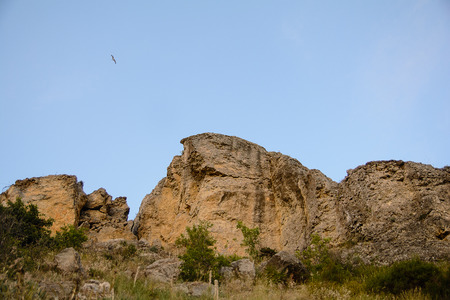 Beautiful Crimean landscape, Black Sea and mountain views. Summer nature landscape for travel and rest.の写真素材