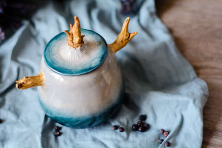 Photography of the authentic handmade ceramic craftware in a cozy home interior. Bowl.の写真素材