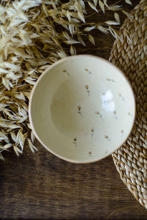 Photography of the authentic handmade ceramic craftware in a cozy home interior. Bowl.の写真素材