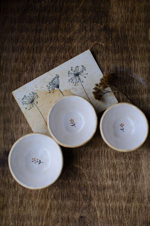 Photography of the authentic handmade ceramic craftware in a cozy home interior. Bowl.の写真素材