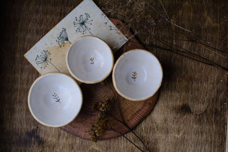 Photography of the authentic handmade ceramic craftware in a cozy home interior. Bowl.の写真素材