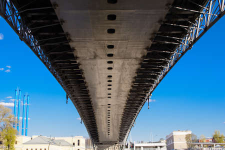 MOSCOW, RUSSIA - MAY 1, 2021: Patriarshy Bridge on the Moscow River. Bottom view.