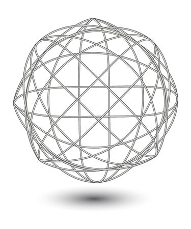 Vector abstract metall wire ball with shadow on white background.のイラスト素材