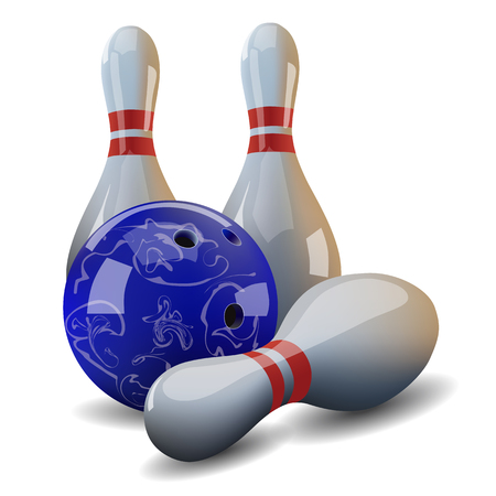 realistic bowling ball and three pins.の写真素材