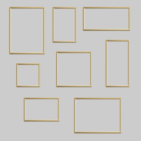 Vector isolated golden photo or picture frame in different proportions and sizes.のイラスト素材
