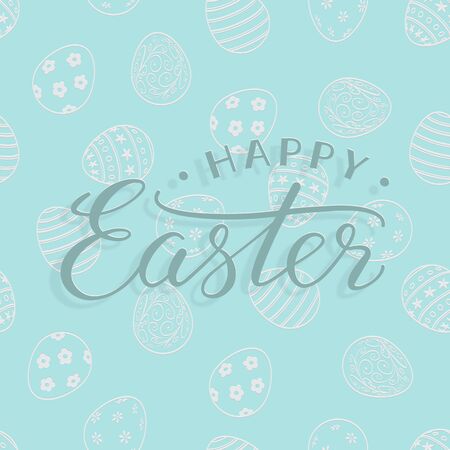 Vector Happy Easter text on light blue easter background for greeting card.のイラスト素材