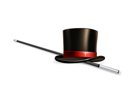Vector realistic cylinder hat with stick isolated on white background.のイラスト素材